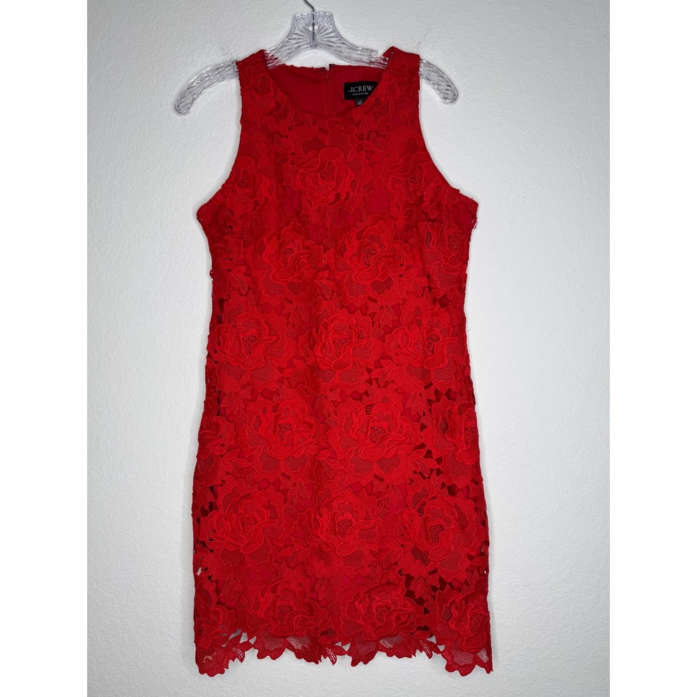 J.Crew Collection Red Floral Lace Sleeveless Shift Dress BN113 HO22 Women's 4